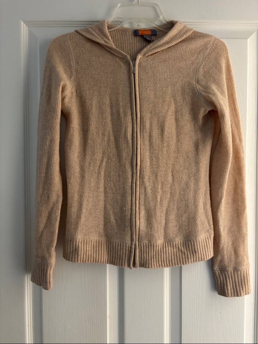 Just Cashmere by Forte Light Beige Zip-Up Hooded Women's Sweater Sz XS
